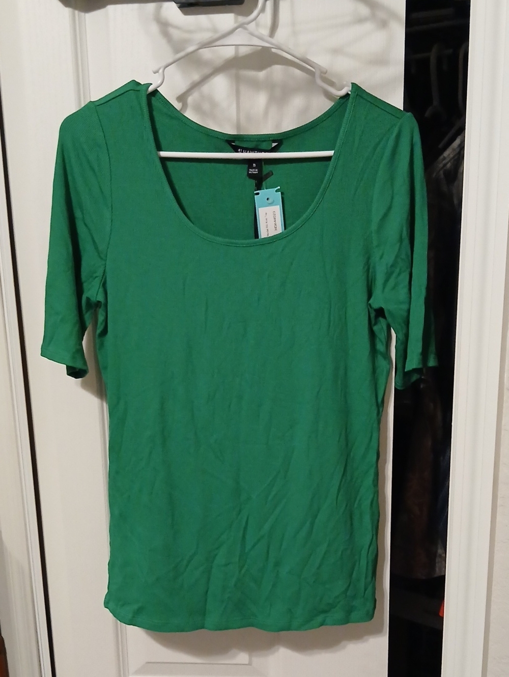 41 Hawthorn Crystal Elbow Sleeve Modal Rib Knit Top - Green